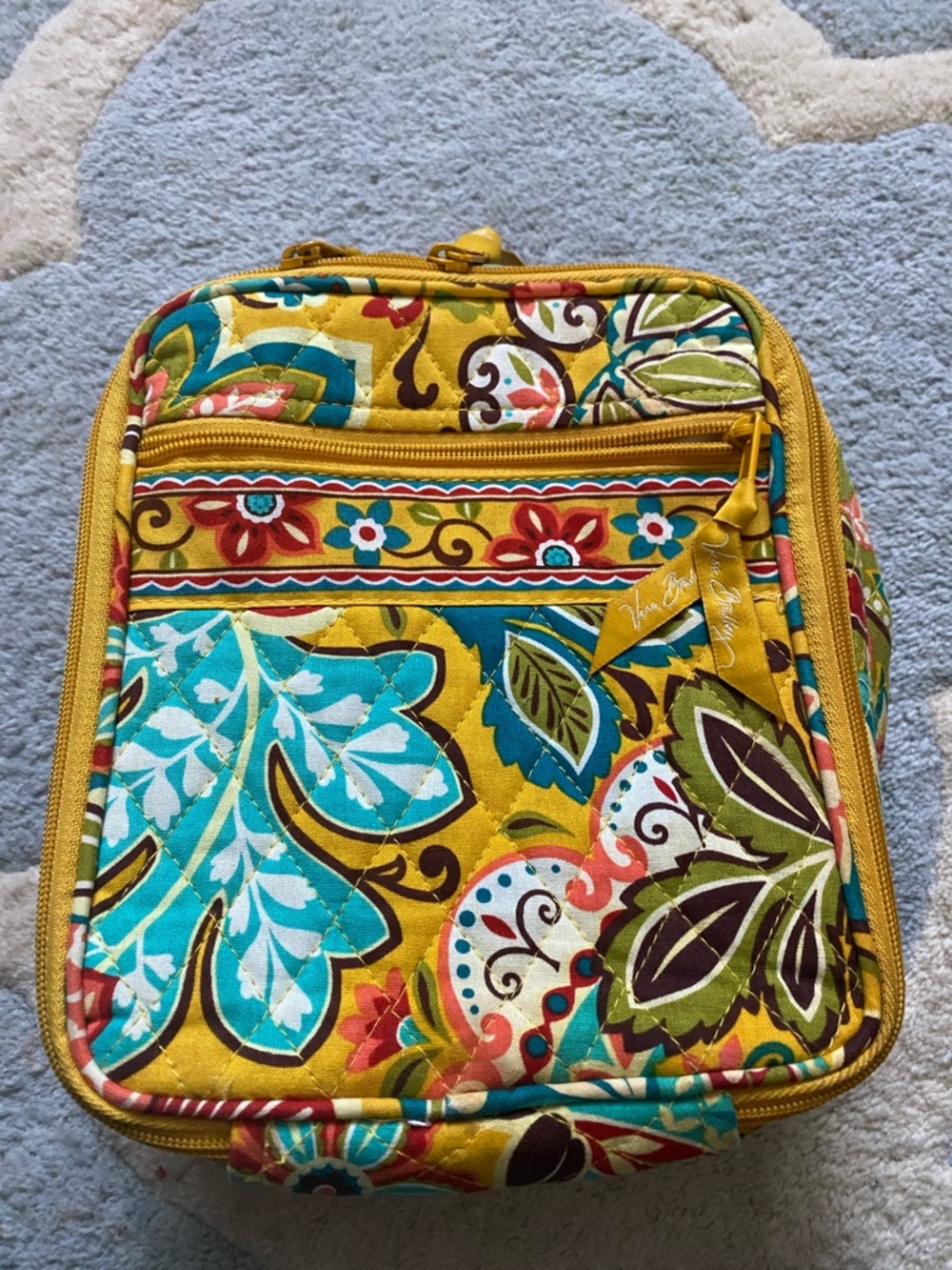 Vera Bradley Provincial Quilted Floral Lunch Bag in Mustard, Turquoise, Red